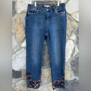 John Mark Jeans Size 10 Unique Embroidered Boho Cropped Patchwork Stretch Denim